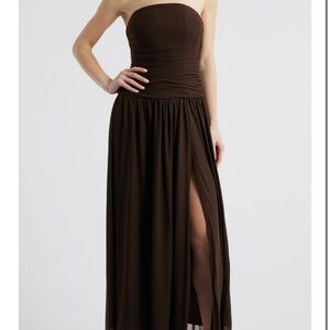 Rare London Brown Strapless Ruched Sundress